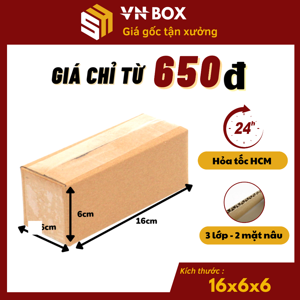 16x6x6 Combo 100 Hộp carton 2 mặt nâu đóng hàng, thùng cod gói hàng ...