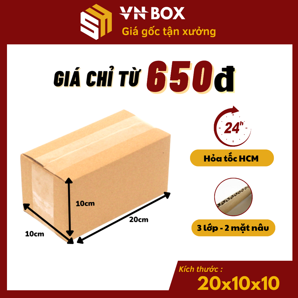 Combo 20 hộp 20x10x10 Hộp carton 2 mặt nâu đóng hàng, hộp giấy gói hàng ...