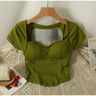 Áo thun croptop ôm body chạy viền ngực cut hở lưng