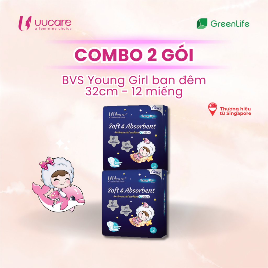 Ảnh Combo tiết kiệm BVS UUcare Singapore Young Girl ban đêm 32cm 12 miếng 2