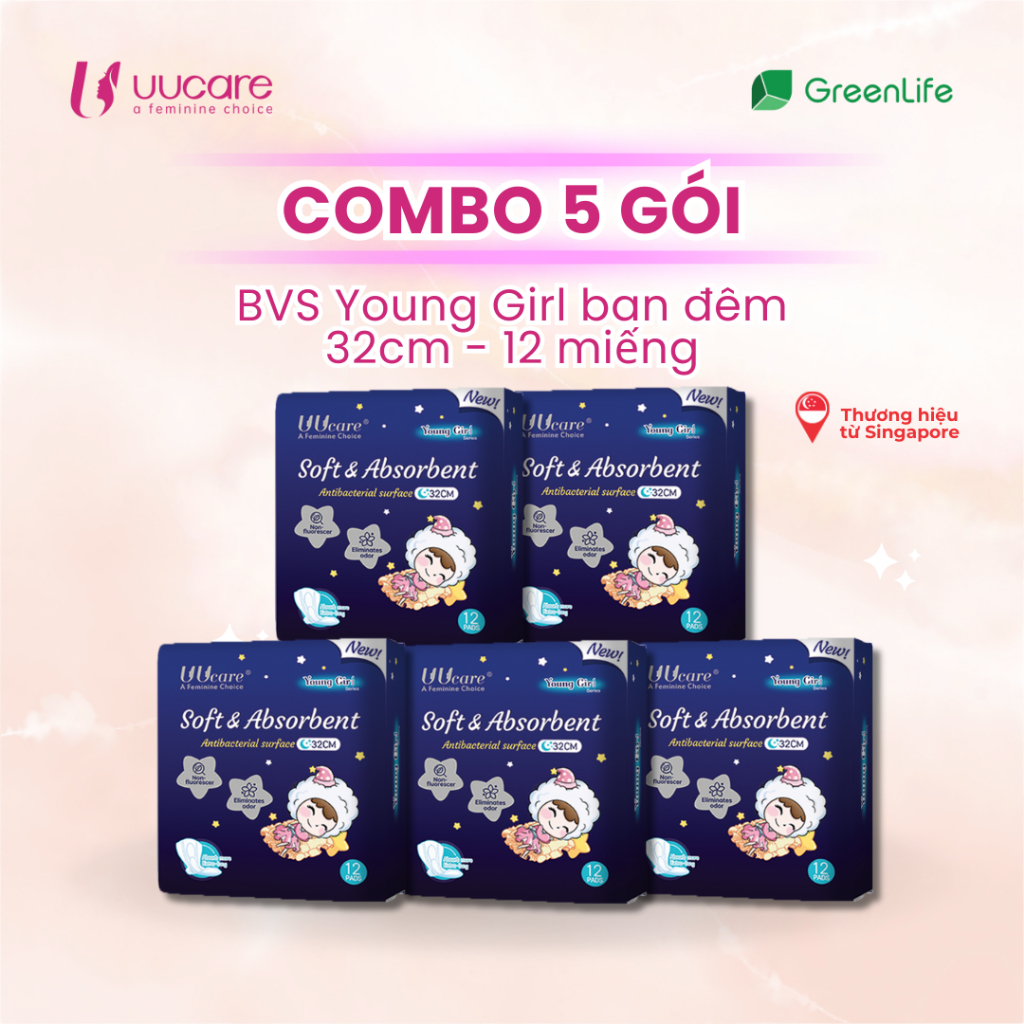 Ảnh Combo tiết kiệm BVS UUcare Singapore Young Girl ban đêm 32cm 12 miếng 3