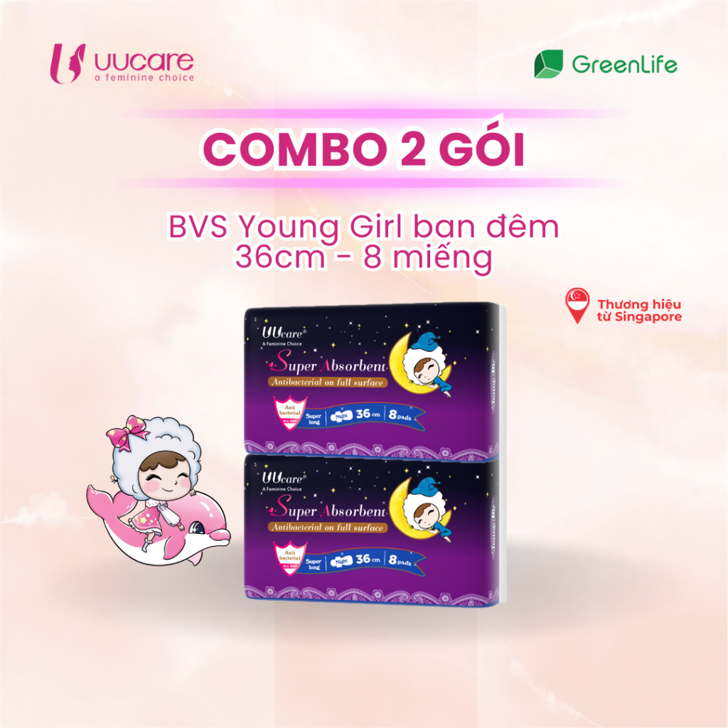 Ảnh Combo tiết kiệm băng vệ sinh UUcare Singapore Young Girl ban đêm 36cm 8 miếng 1