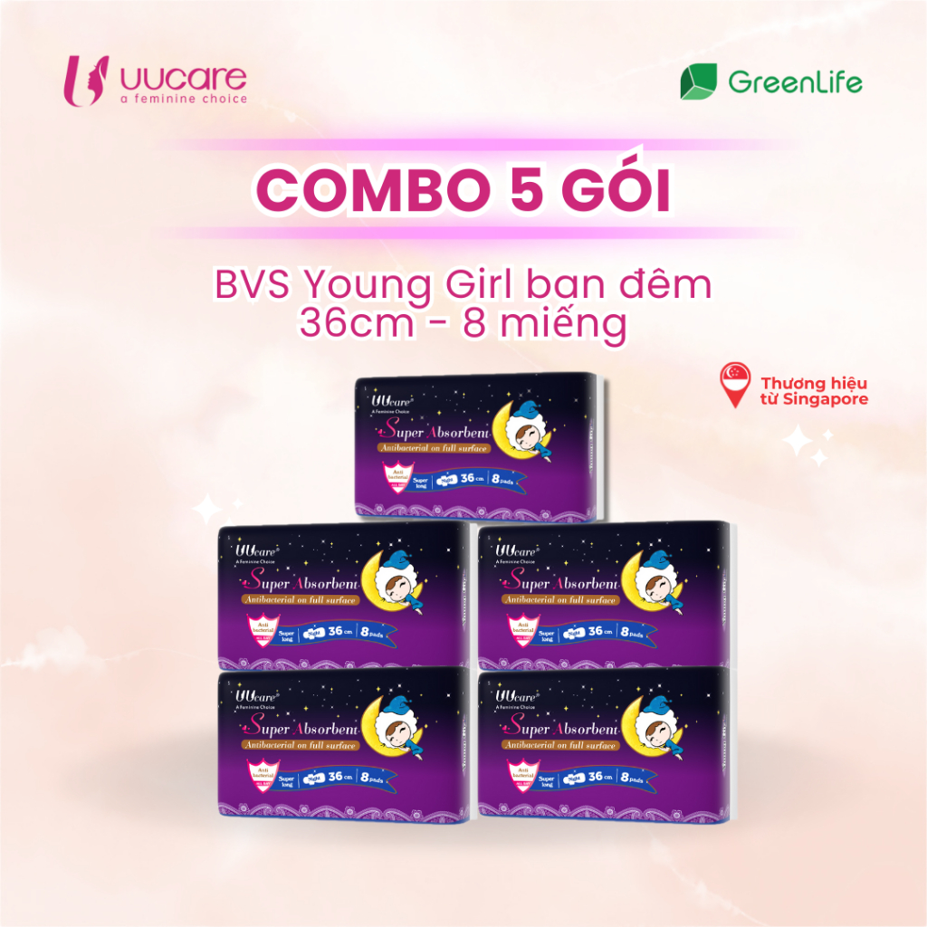 Ảnh Combo tiết kiệm băng vệ sinh UUcare Singapore Young Girl ban đêm 36cm 8 miếng 2