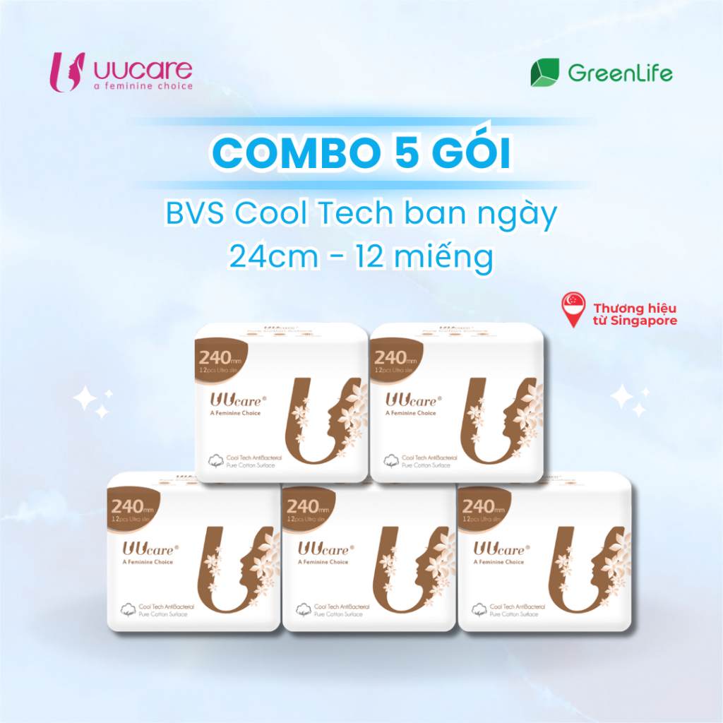 Ảnh Combo tiết kiệm Băng vệ sinh UUcare Singapore Cooltech ban ngày 24cm 12 miếng 2