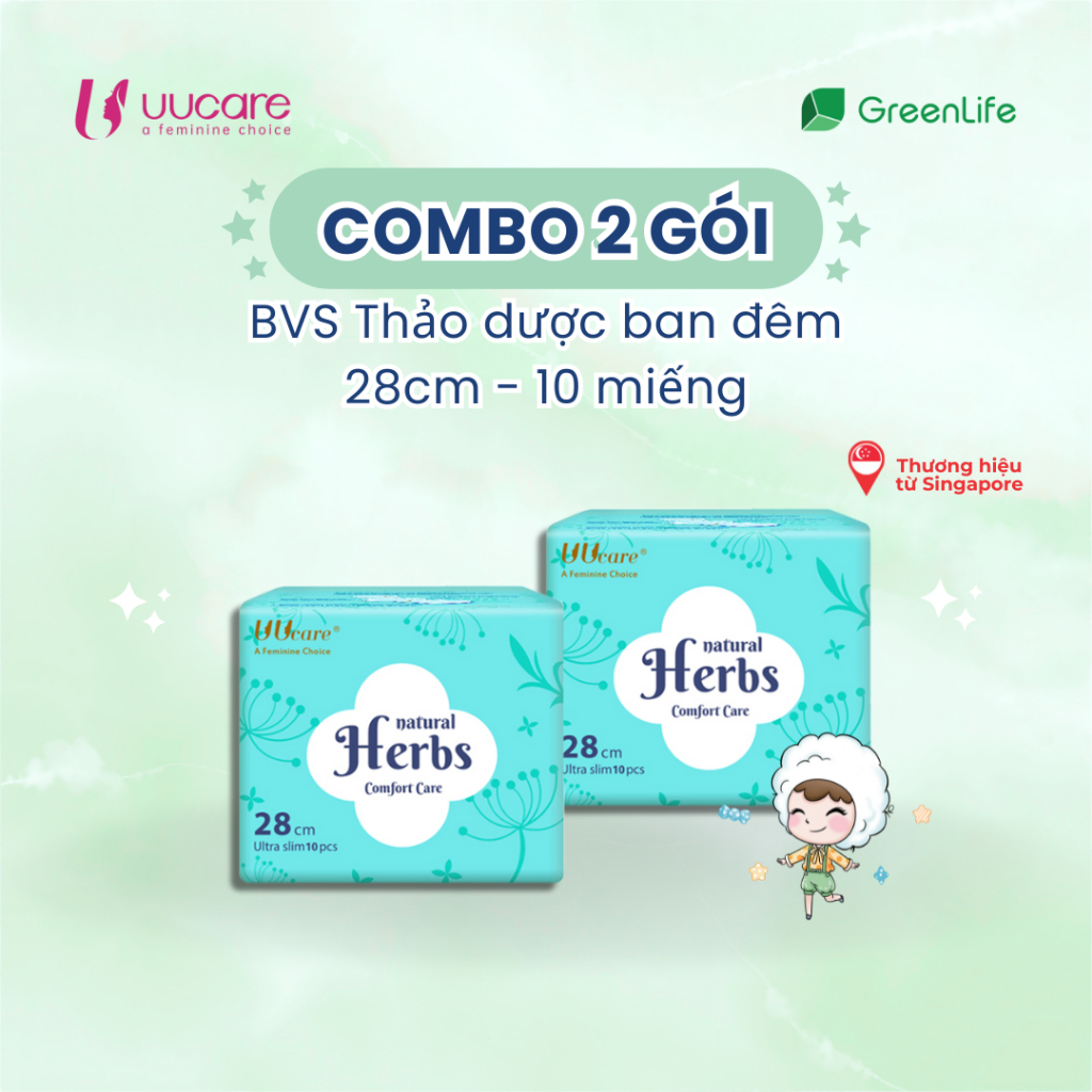 Ảnh Combo tiết kiệm Băng vệ sinh UUcare Singapore Thảo dược ban đêm 28cm 10 miếng 4