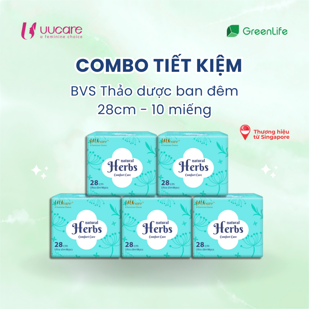 Ảnh Combo tiết kiệm Băng vệ sinh UUcare Singapore Thảo dược ban đêm 28cm 10 miếng 1