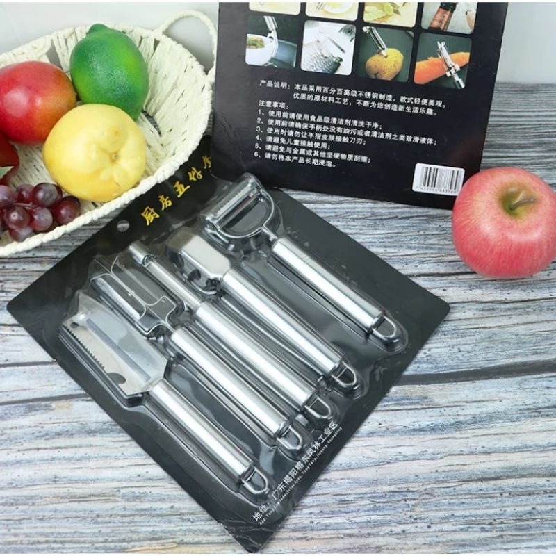 Set 5 Món Dao Đa Năng Cắt Gọt Vỏ Trái Cây, Thái Sợi, Đánh Vảy Cá-  Bộ Dụng Cụ Nạo Bào Rau Củ Quả Chất Liệu Inox Không Gỉ