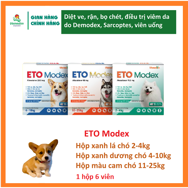 Vemedim ETO Modex - Diệt ve, rận, bọ chét, viêm da do Demodex ...