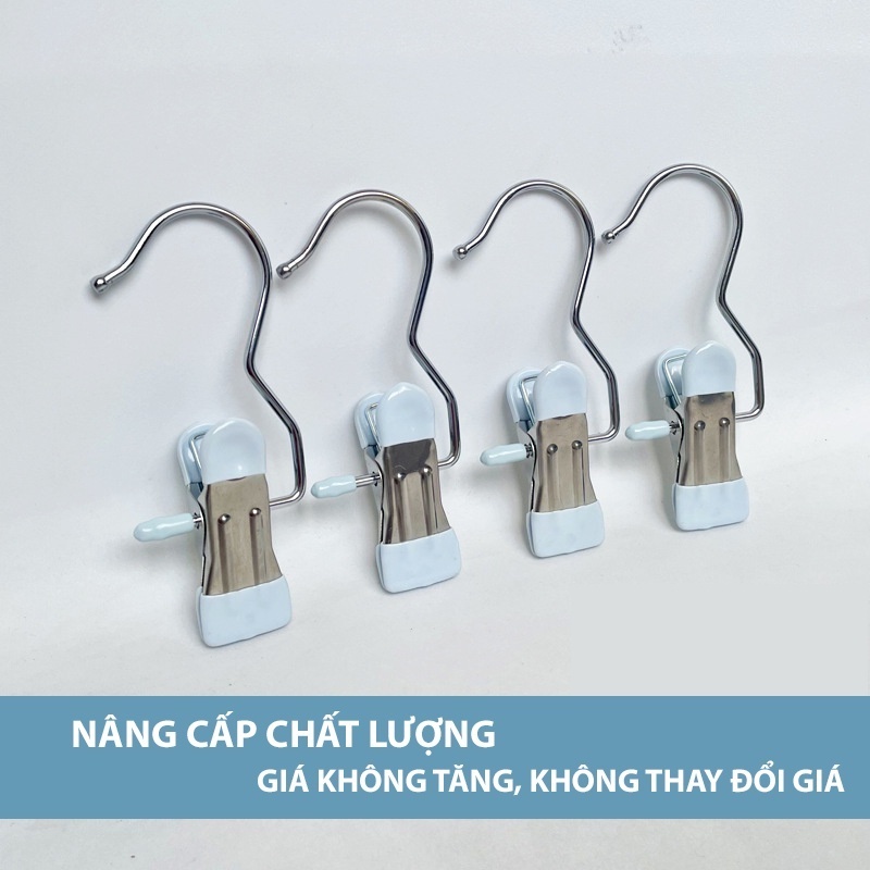 Combo 10 Móc Kẹp Đơn Đa Năng Chất Liệu Thép Không Gỉ Có Đầu Bọc Silicon Chống Tuột, Móc Treo Quần Áo