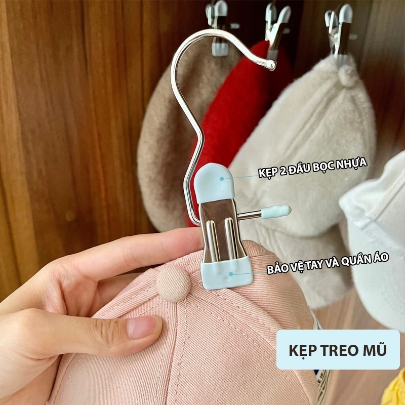 Combo 10 Móc Kẹp Đơn Đa Năng Chất Liệu Thép Không Gỉ Có Đầu Bọc Silicon Chống Tuột, Móc Treo Quần Áo