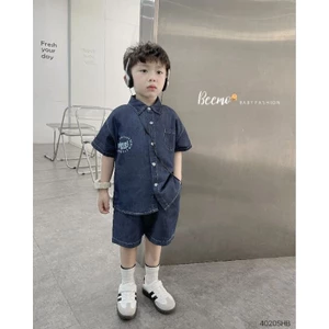 Set denim cọc tay chỉ nổi bé trai (9-25 kg)