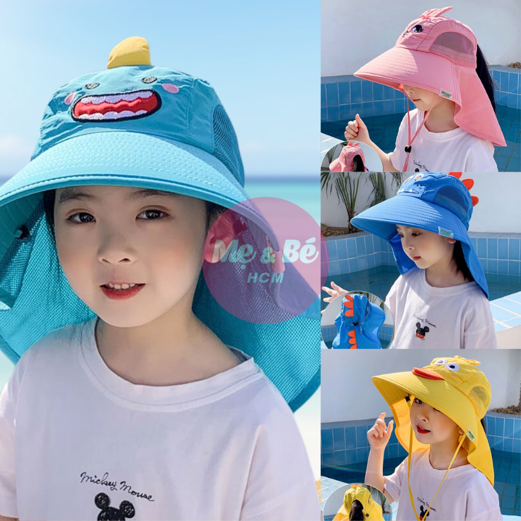 Nón chống nắng che vai gáy sc99, mũ chống nắng chống tia uv có lưới thoáng mát kèm còi cho bé trai - bé gái  từ 3-9 tuổi
