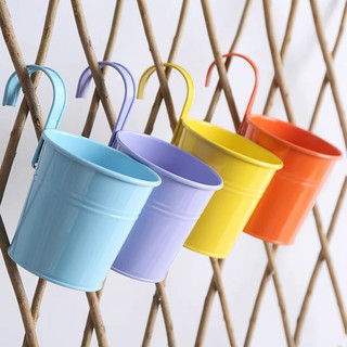 (Sz to- Giá dùng thử) Chậu sắt có móc treo ban công, chậu trồng cây, chậu hoa nhiều màu