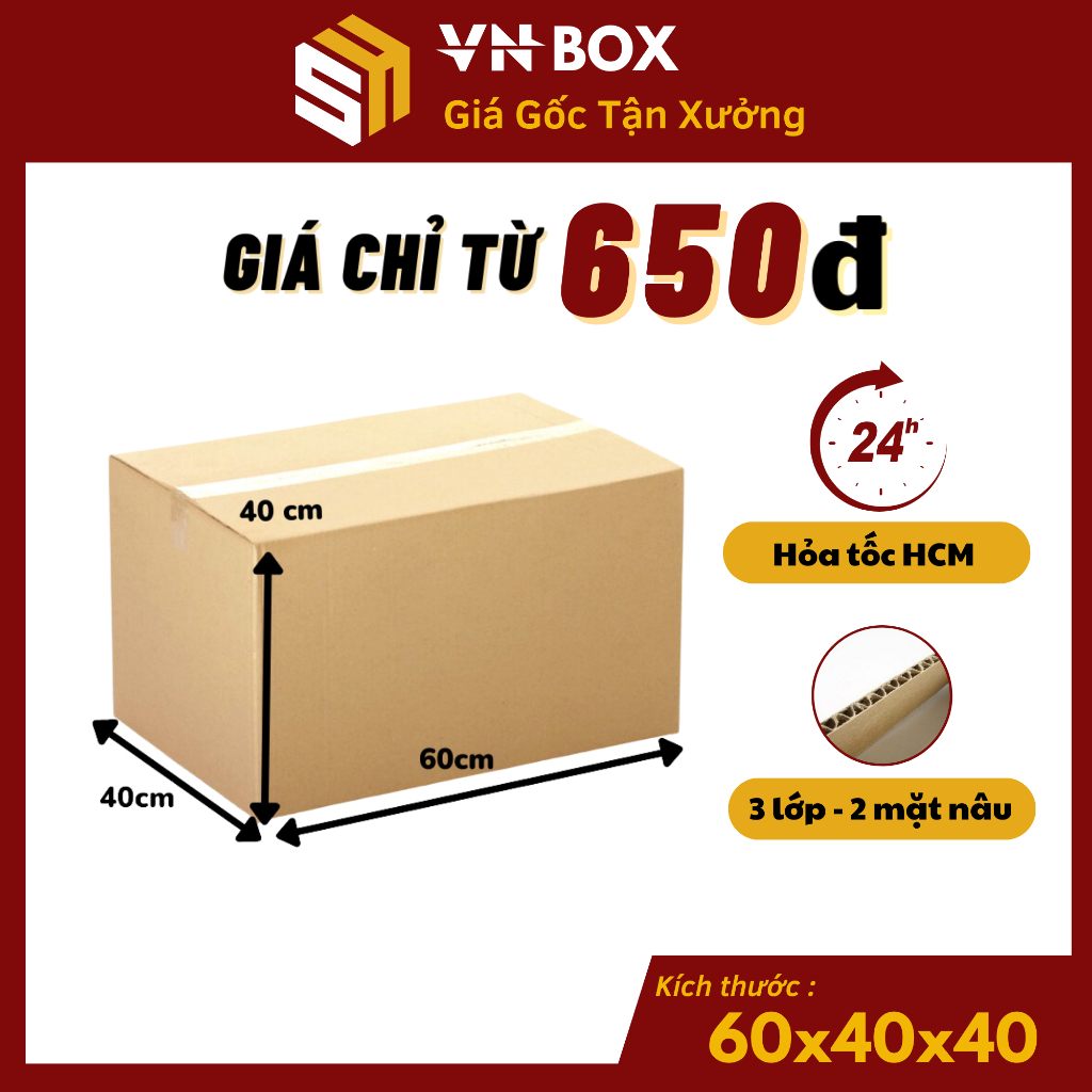 Combo 10 hộp carton to chuyển nhà 60x40x40, hộp carton size lớn đóng gói hàng hóa giá rẻ - VN BOX HCM
