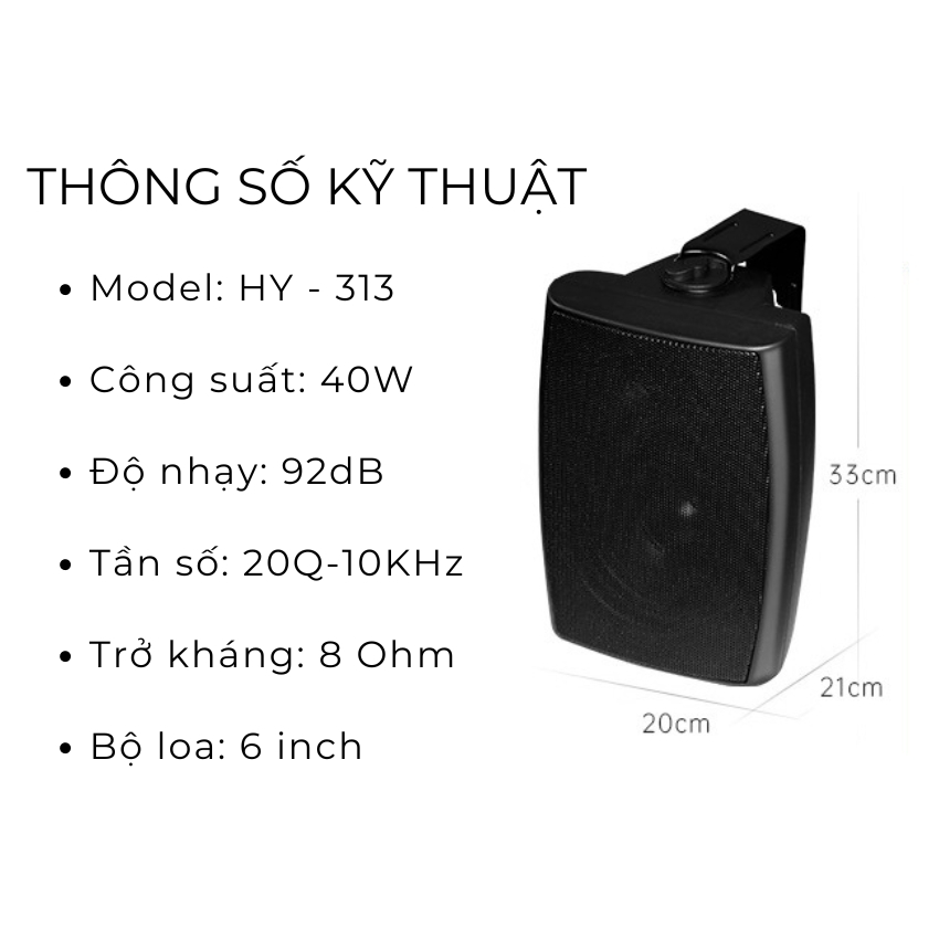 Loa bluetooth treo tường HY313 công suất 40W nghe nhạc du dương, nhẹ nhàng dành cho trường học, quán cafe nhà hàng spa