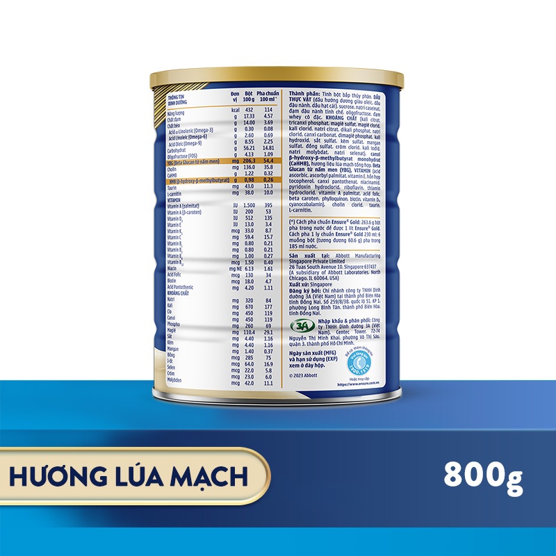 Ảnh Combo 2 Lon Sữa bột Ensure Gold Abbott hương lúa mạch 800g/ 850g 1