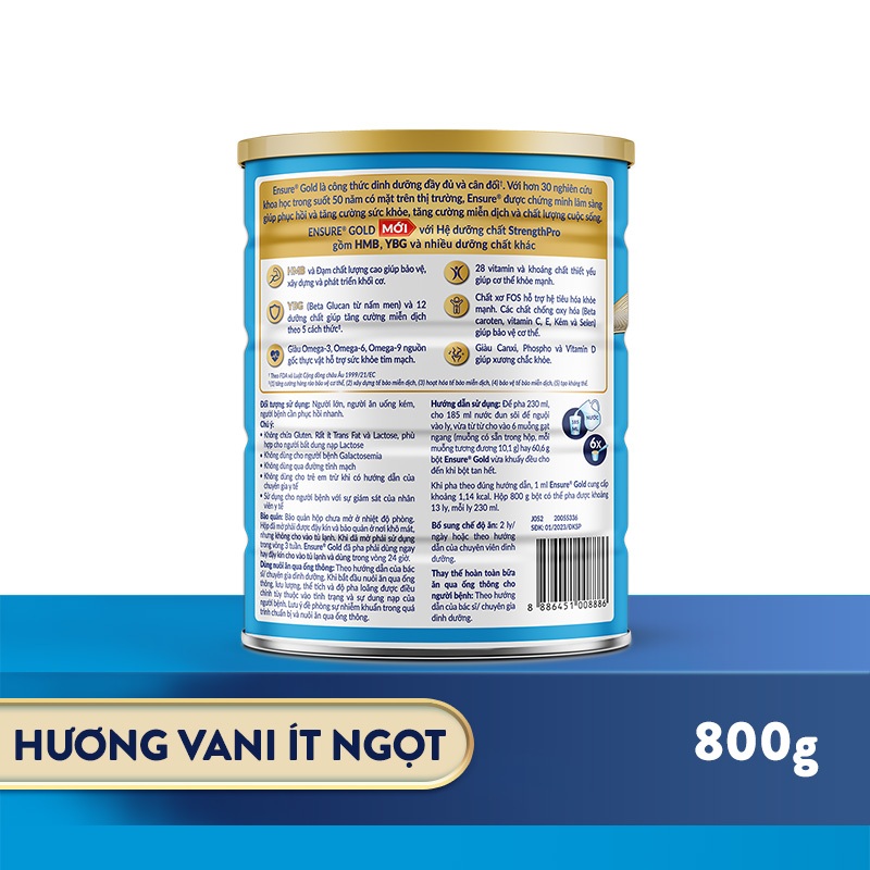 Ảnh Combo 2 Lon Sữa bột Ensure Gold Abbott Hương Vani Ít Ngọt (HMB+YBG) 850g 2