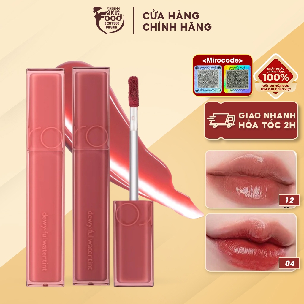 Ảnh [MUTERAL NUDE] Son Tint Bóng, Siêu Lì Cho Đôi Môi Căng Mọng Hàn Quốc Romand Dewyful Water Tint 5g 1