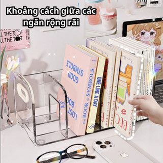 Kệ đựng sách để bàn ECO trong suốt nhiều ngăn chất liệu Acrylic dày dặn, cao cấp có tay cầm