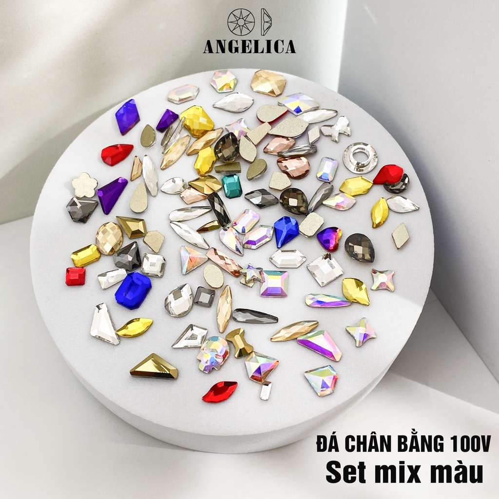 Set đá chân bằng nail mini màu trắng chân vàng size bé nhỏ và mix size trang trí móng ANGELICA SDM SMN