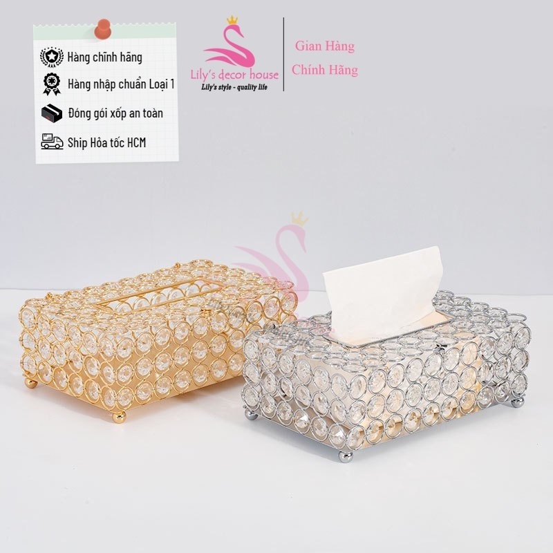 Giấy Pha Lê Lily's decor house Cao Cấp sang trọng Giấy rút Sáng Tạo Gia Dụng Đựng Khăn Ăn Để Bàn decor Hộp Đựng Khăn