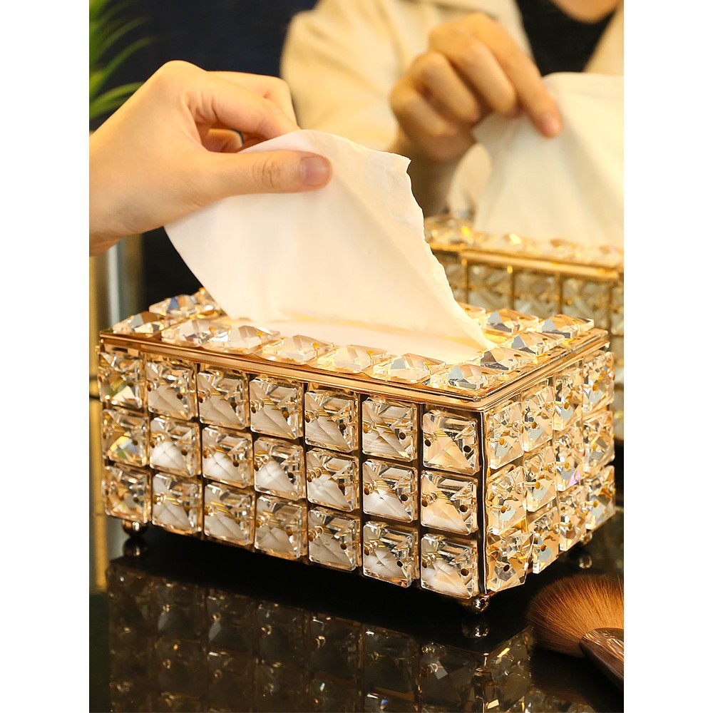 Lưới đỏ Bắc Âu pha lê mô hộp phòng khách xa xỉ sáng tạo đơn giản bàn hiện đại khăn ăn rút giấy hộp