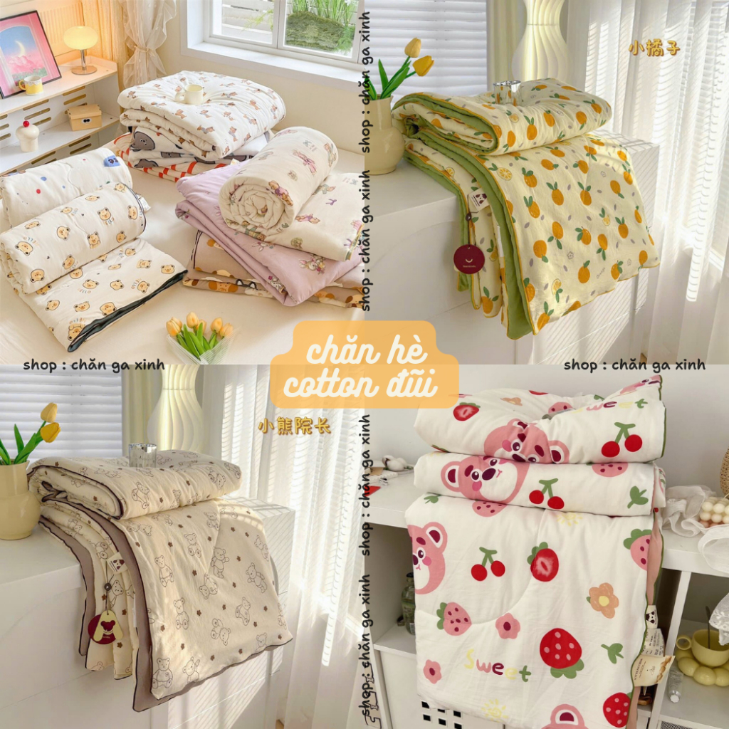 Chăn hè cotton đũi xơ đậu trần bông mền hè đũi mềm mát kích thước 1m8-2m