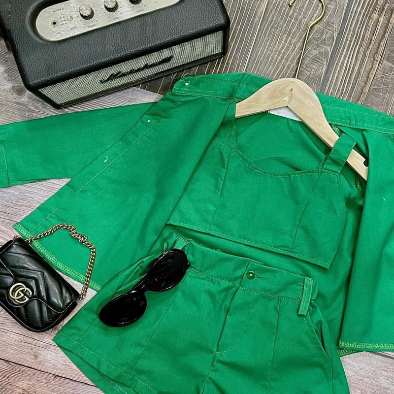 Set thời trang bé gái 3 món F0839 (12M–10Y) – áo sơ mi, áo croptop, quần short năng động, đồ bé gái cao cấp