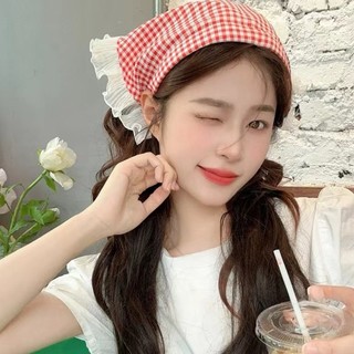Khăn Trùm Đầu Caro Viền Bèo Vintage – Khăn Trùm Tóc Buộc Dây Phong Cách Hàn Quốc, Phụ Kiện Tóc Nữ