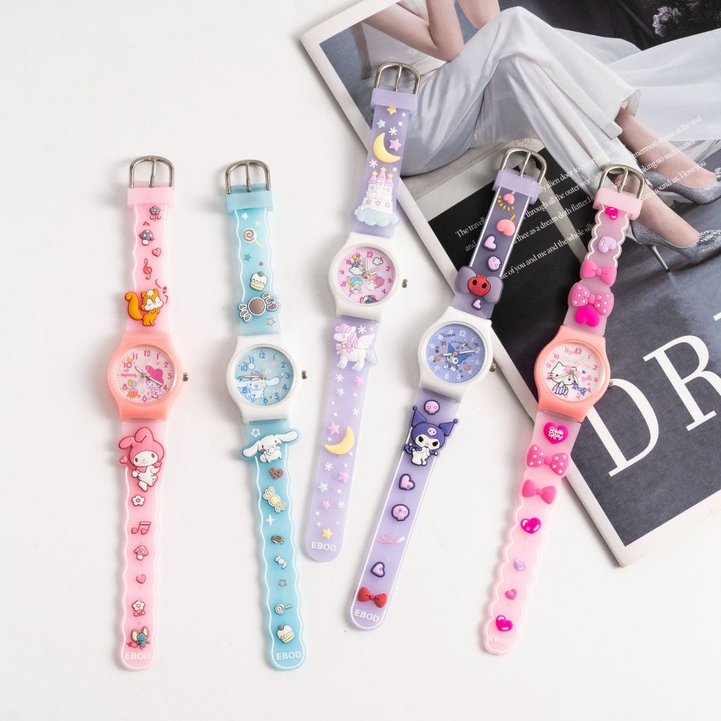 Phim hoạt hình mới Sanrio Kuromi Cinnamon Dog Dây đeo 3D Dây đeo silicon Đồng hồ trẻ em