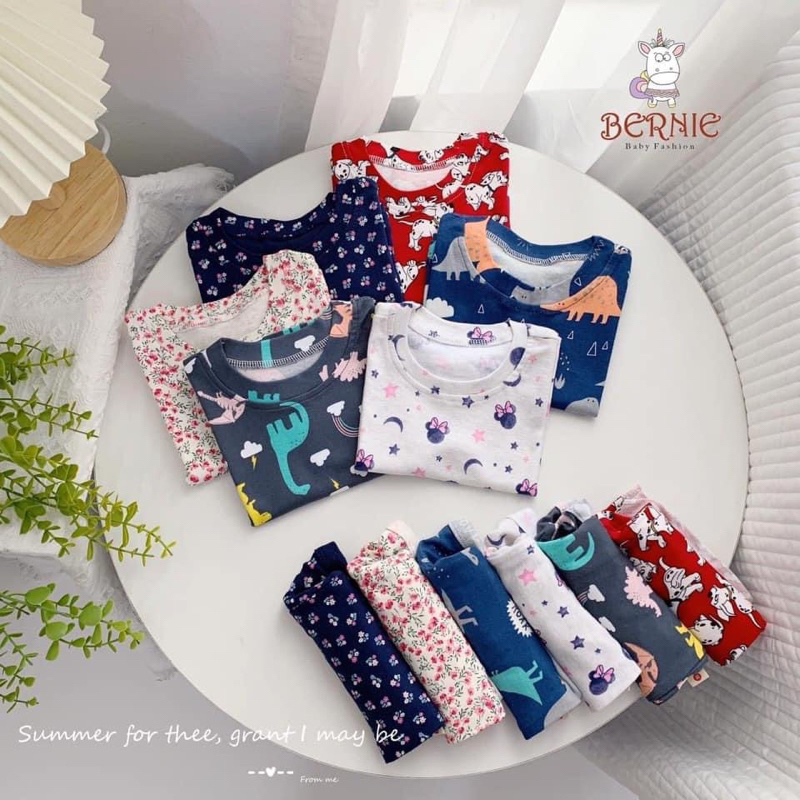 Set Bộ Bé Gái Mùa Hè Bernie E0349 Cộc Tay Cotton Họa Tiết Cute Nhiều Màu (Size 80–120, 10–24kg) – Đồ Bộ Bé Gái