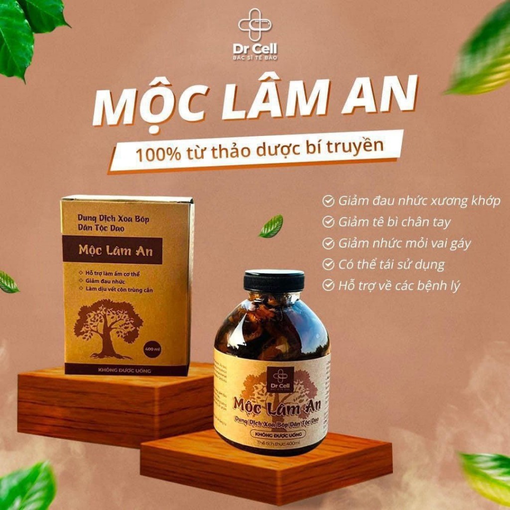 Dung Dịch Xoa Bóp Mộc Lâm An DrCell, Cải Thiện Đau Nhức Xương Khớp, Mùi Hương Đuổi Côn Trùng (400ml)