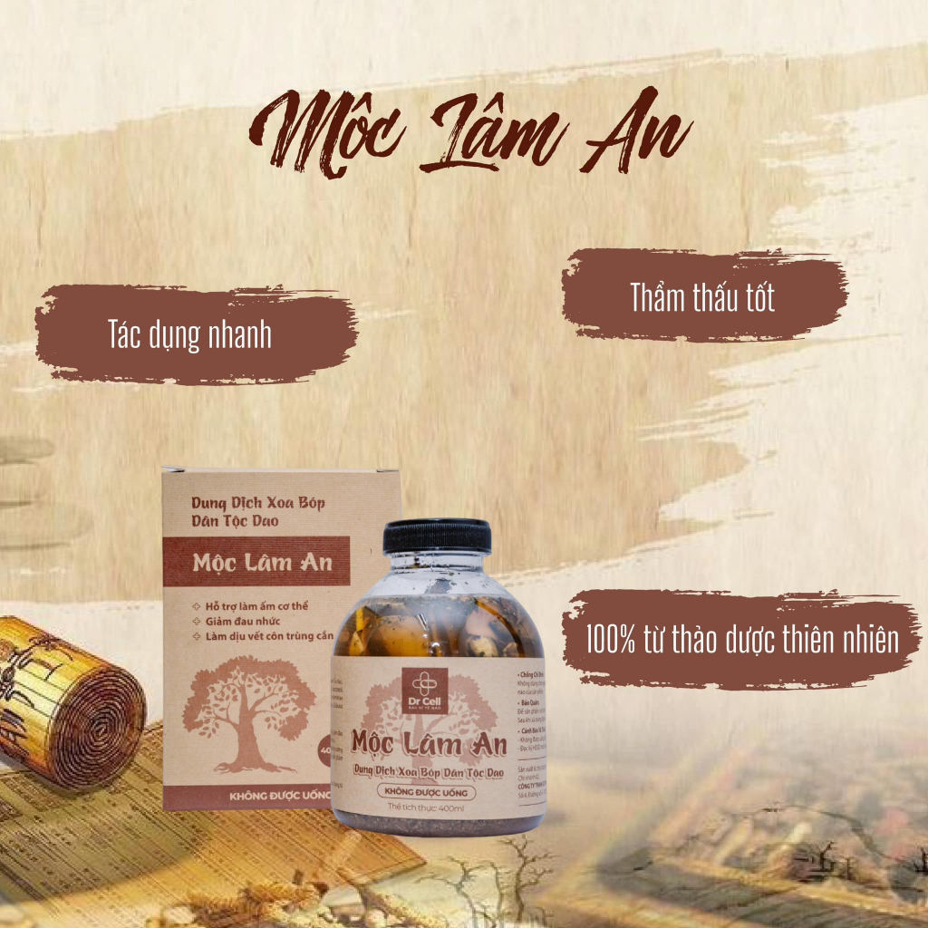 Dung Dịch Xoa Bóp Mộc Lâm An DrCell, Cải Thiện Đau Nhức Xương Khớp, Mùi Hương Đuổi Côn Trùng (400ml)