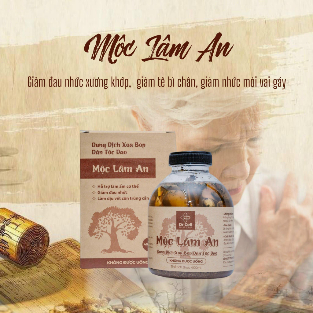 Dung Dịch Xoa Bóp Mộc Lâm An DrCell, Cải Thiện Đau Nhức Xương Khớp, Mùi Hương Đuổi Côn Trùng (400ml)
