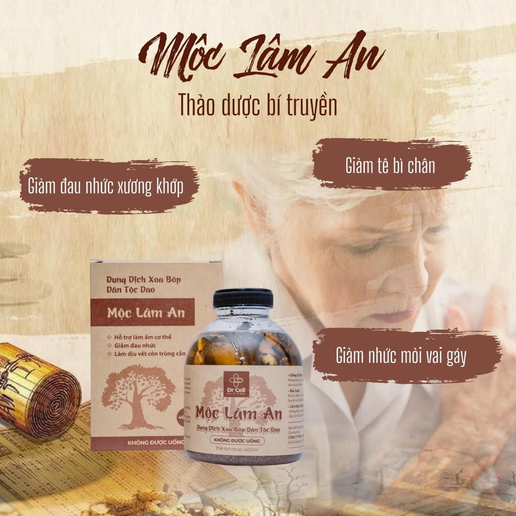 Dung Dịch Xoa Bóp Mộc Lâm An DrCell, Cải Thiện Đau Nhức Xương Khớp, Mùi Hương Đuổi Côn Trùng (400ml)