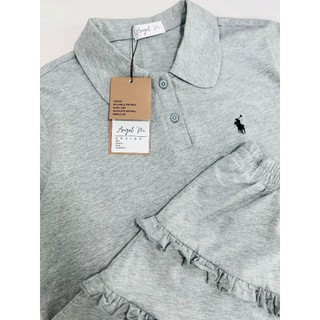 Set Đồ Nữ Màu Xám Thể Thao Năng Động Áo Polo Thêu Ngựa Kèm Chân Váy Xếp Ly Bèo Ngắn