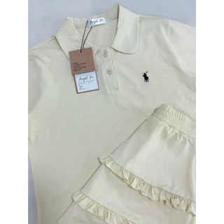 Set Đồ Nữ Màu Kem Thể Thao Năng Động Áo Polo Thêu Ngựa Kèm Chân Váy Xếp Ly Bèo Ngắn