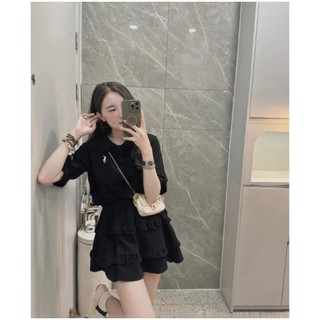 Set Đồ Nữ Màu Đen Thể Thao Năng Động Áo Polo Thêu Ngựa Kèm Chân Váy Xếp Ly Bèo Ngắn