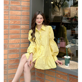 Áo Sơ Mi Dáng Rộng Baby Doll Tay Dài Nhún Kiểu Đèn Lồng Phong Cách Hàn Quốc
