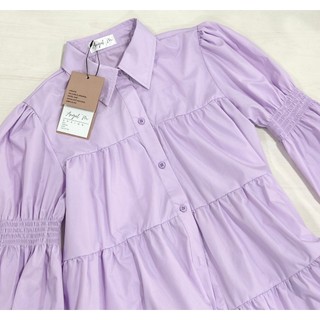 Áo Sơ Mi Dáng Rộng Baby Doll Tay Dài Nhún Kiểu Đèn Lồng Phong Cách Hàn Quốc