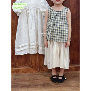 Set tiểu thư bé gái. Đầm bé .Set chân váy kèm áo caro thô cotton Han màu vintage siêu yêu cho bé gái 10-40kg Sofia Candy