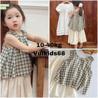Set tiểu thư bé gái. Đầm bé .Set chân váy kèm áo caro thô cotton Han màu vintage siêu yêu cho bé gái 10-40kg Sofia Candy