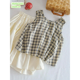 Set tiểu thư bé gái. Đầm bé .Set chân váy kèm áo caro thô cotton Han màu vintage siêu yêu cho bé gái 10-40kg Sofia Candy