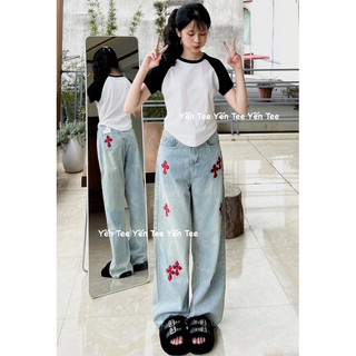 ( Xả kho ) Quần jeans xuông thêu chữ thập đỏ, hình thêu nổi sịn đẹp