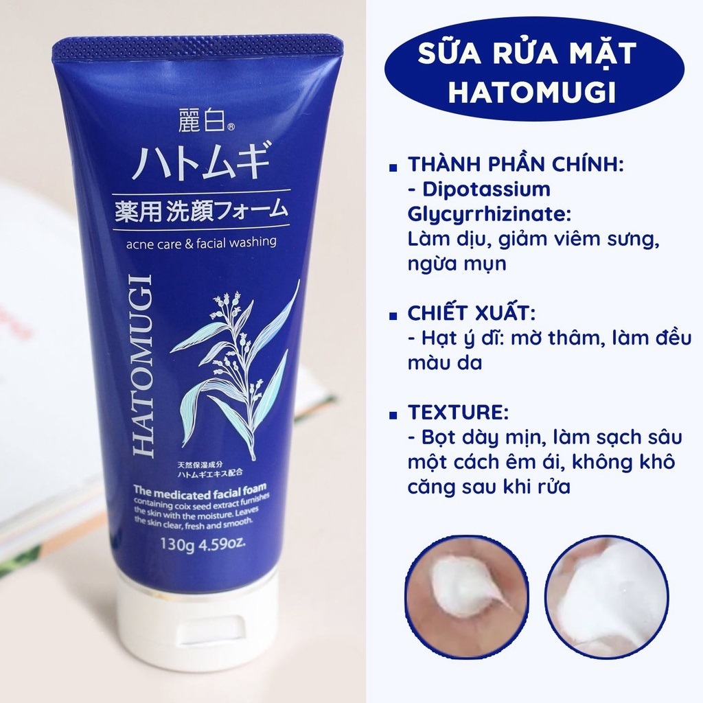 Ảnh Sữa rửa mặt chiết xuất Ý Dĩ Hatomugi Cleansing Facial Foam dưỡng ẩm dưỡng trắng da Nhật Bản 130g, 170g 4