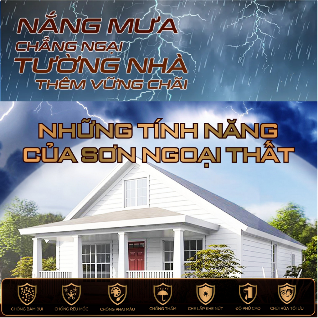 Product image 26kg Sơn nước ngoài trời cao cấp chống thấm nhiều màu trang trí nhà, decor ngoại thất mặt tiền nhà 1
