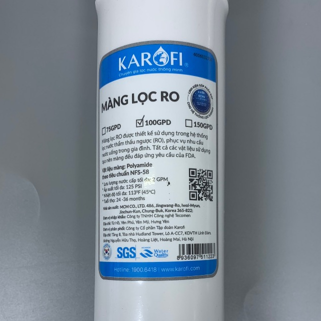 Combo 10 Lõi Lọc Karofi Sử Dụng 123 Smax Pro, Màng RO100GPD Membrane Hàn Và Cụm Hiệu Suất Cao Smax HP 6.2 Model KAD-X60
