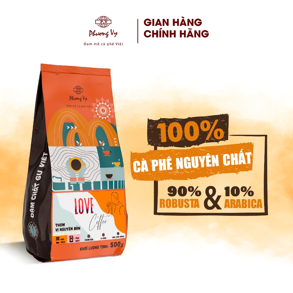 Ảnh Cà Phê Nguyên Chất Love Coffee 500g thơm dịu, vị đậm, hậu cân bằng, Phương Vy Coffee 1