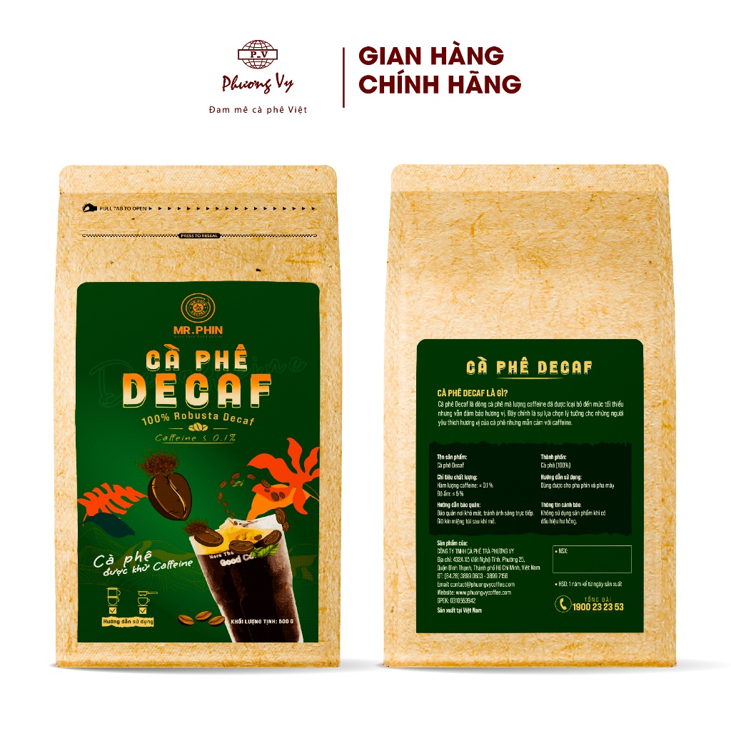 Ảnh Cà Phê Mr. Phin Robusta Decaf cao cấp 500g, dành cho người nhạy cảm caffeine, Phương Vy Coffee 2