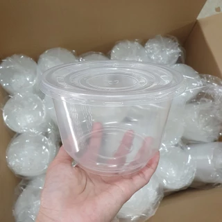 Set 50 Bát Tô Nhựa Đáy Bầu 1000ml Kèm Nắp - Dùng Đựng Bún, Phở, Cháo